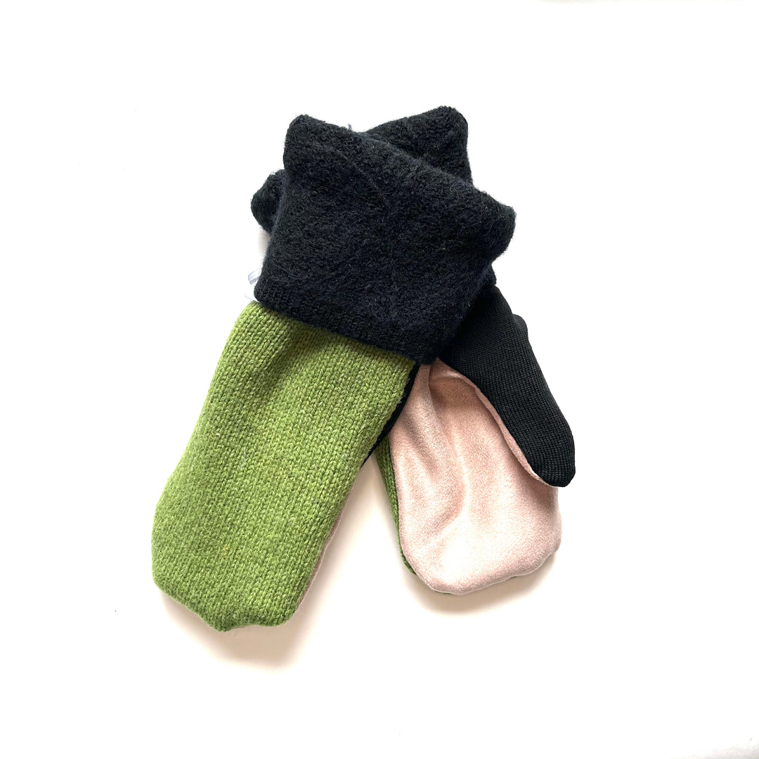Green & Black with Pink Mittens