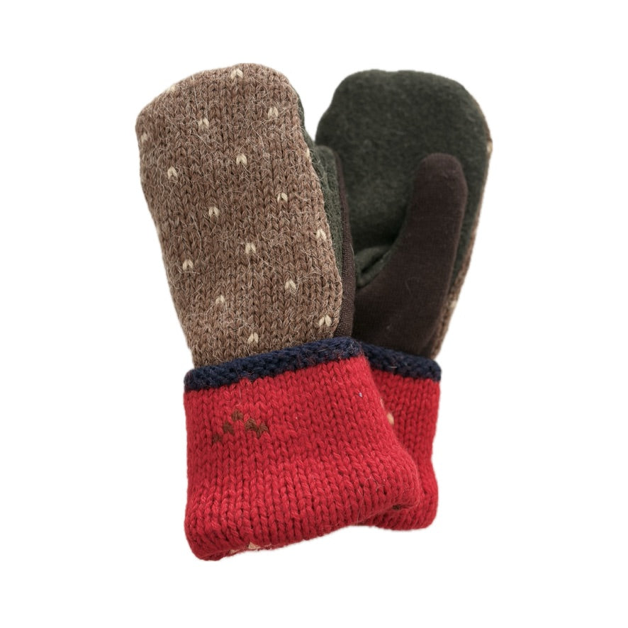 Women's Mittens - Camel Pattern with Red, Navy & Green - 1648
