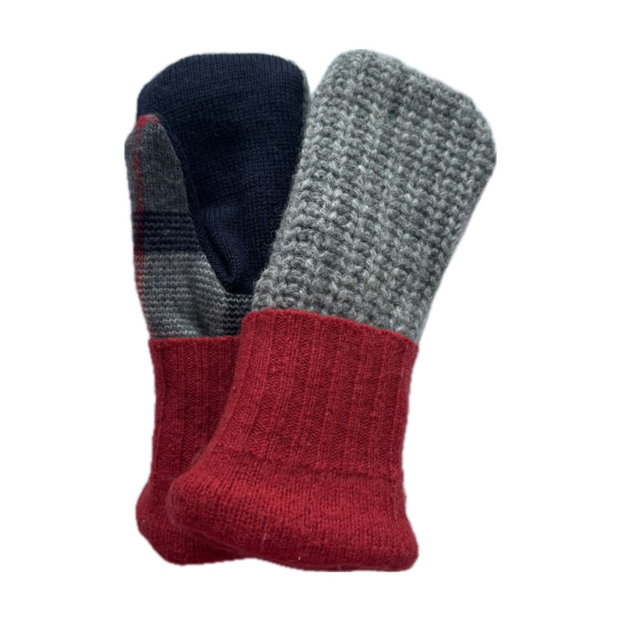 Men's Mittens - Blue, Grey & Red  - 398