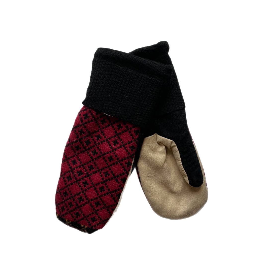 Womens Driving Mittens Red and Beige