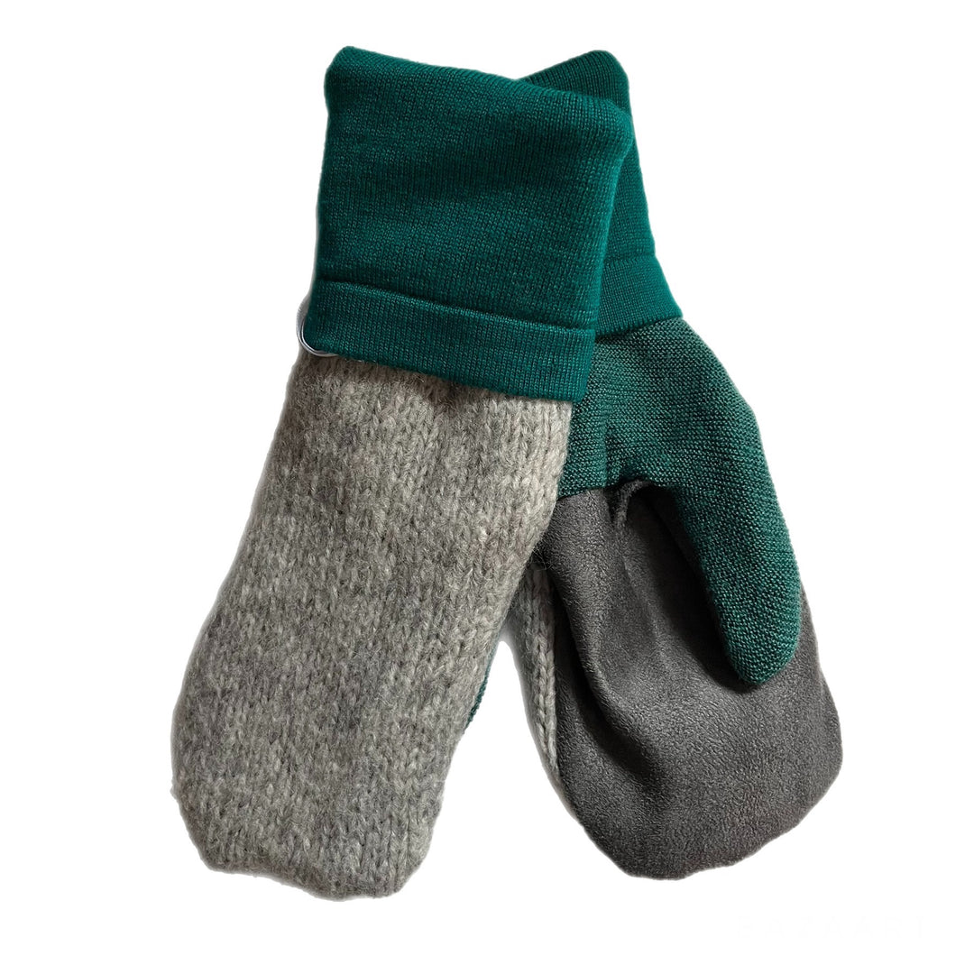 Grey and Green Womens Driving Mittens