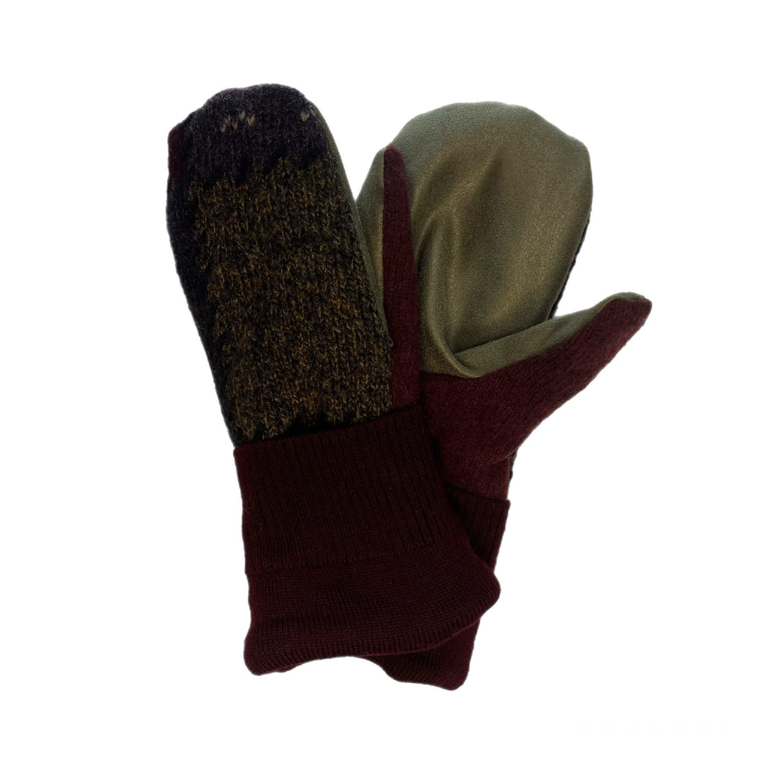 Green and Maroon Womens Driving Mittens