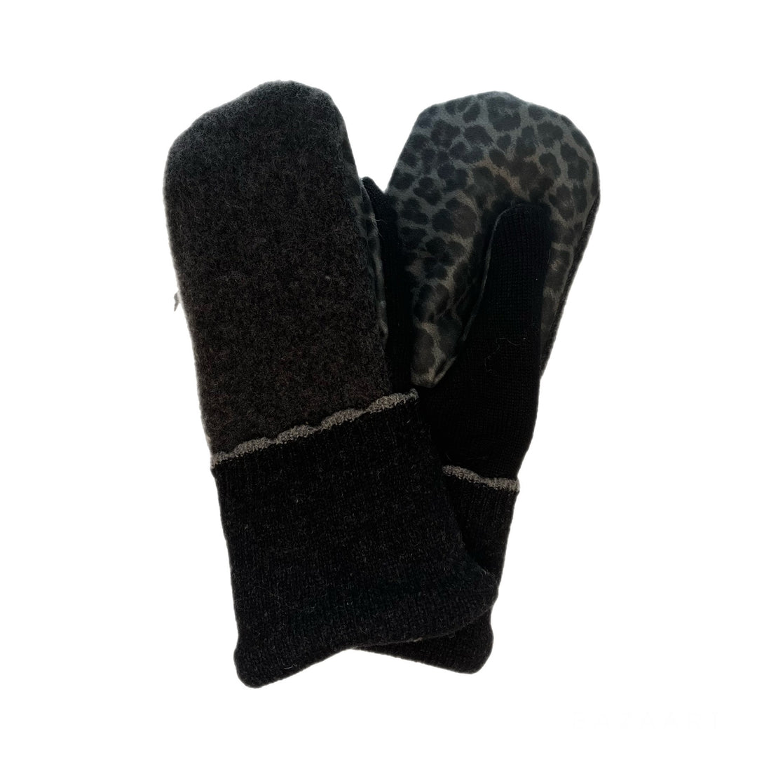 Womens Driving Mittens Grey with Cheetah Print