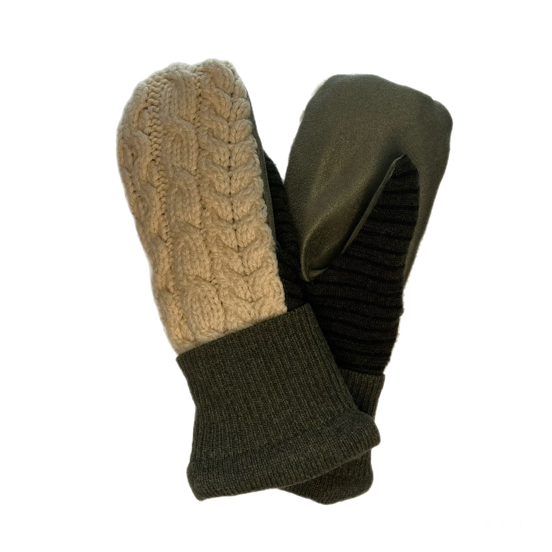Womens Driving Mittens Cream with Green
