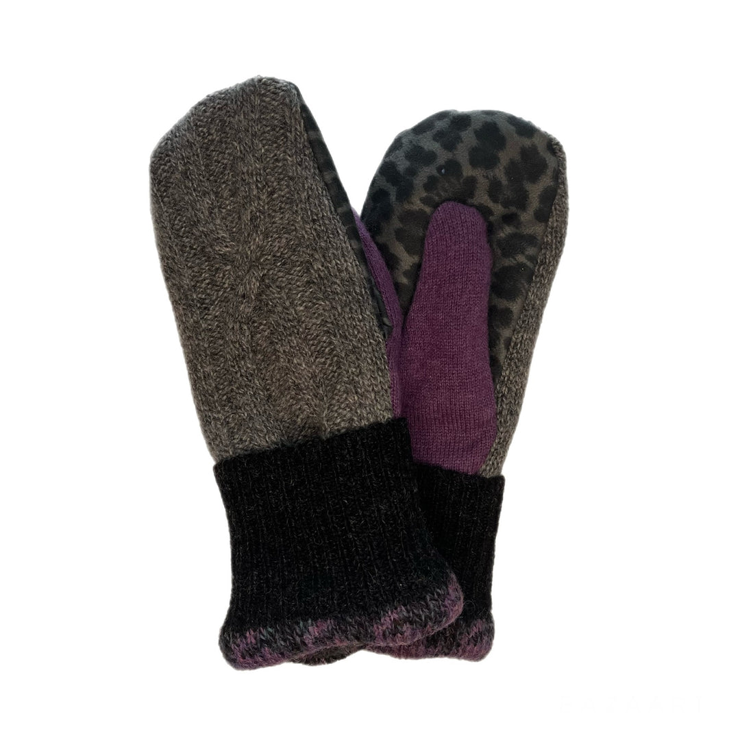 Womens Driving Mittens Grey with Cheetah Print