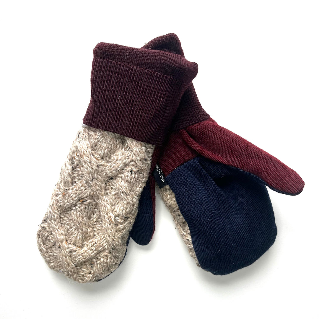 Cable Knit and Maroon Womens Mittens