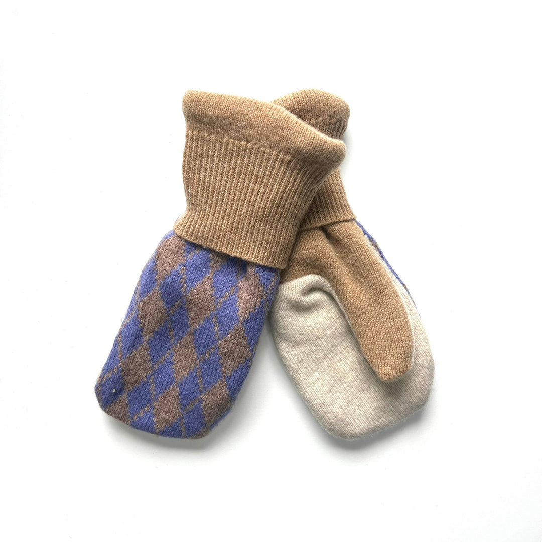 Beige and Blue Womens Mittens