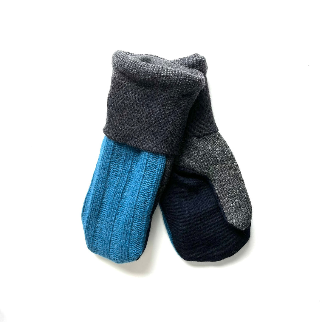 Grey and Blue Womens Mittens
