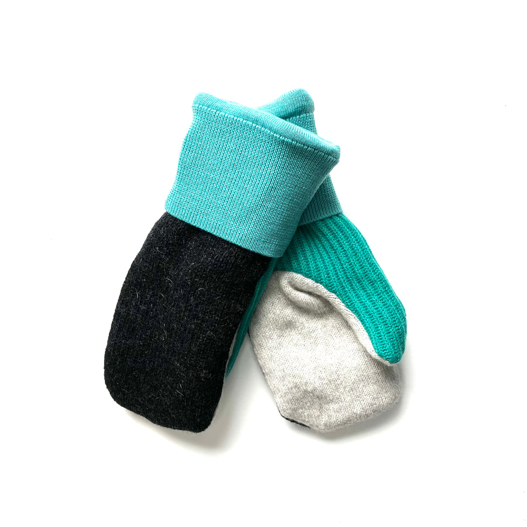 Black and Teal Womens Mittens