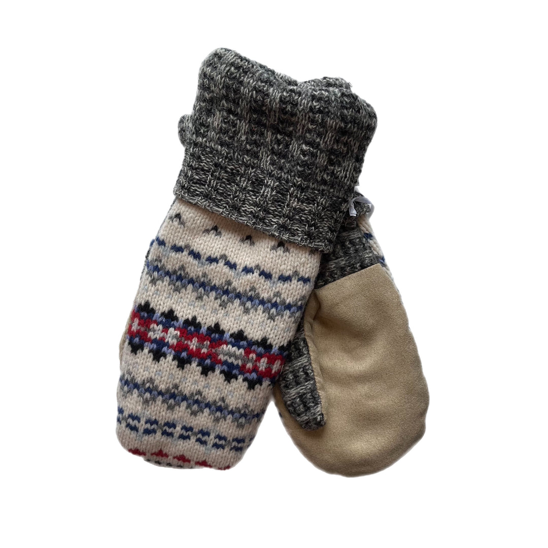 Womens Patterned Driving Mittens with Tan Micro-Suede Palm