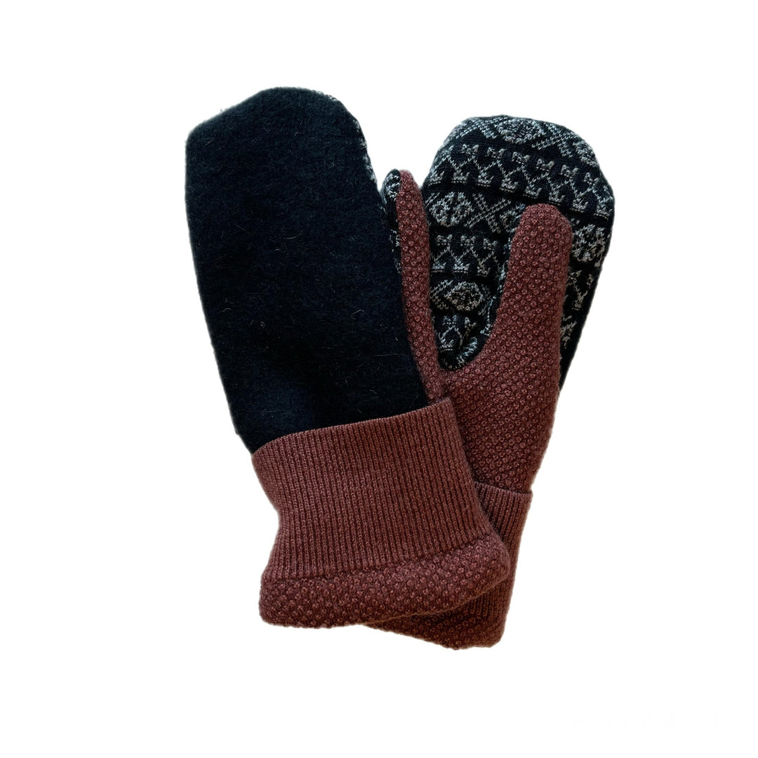Womens Black and Brown Mittens