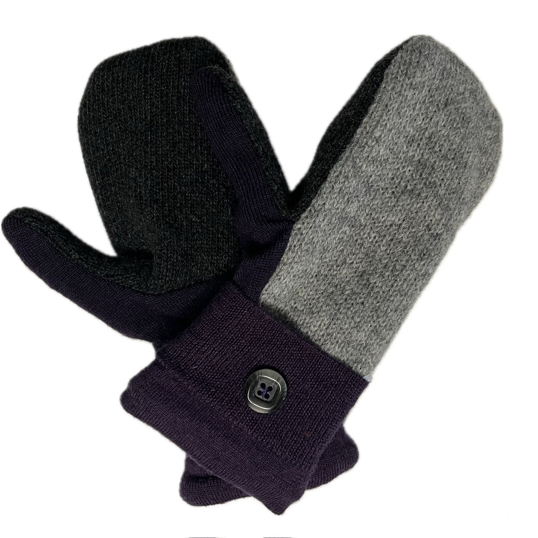 Womens Grey and Purple Mittens