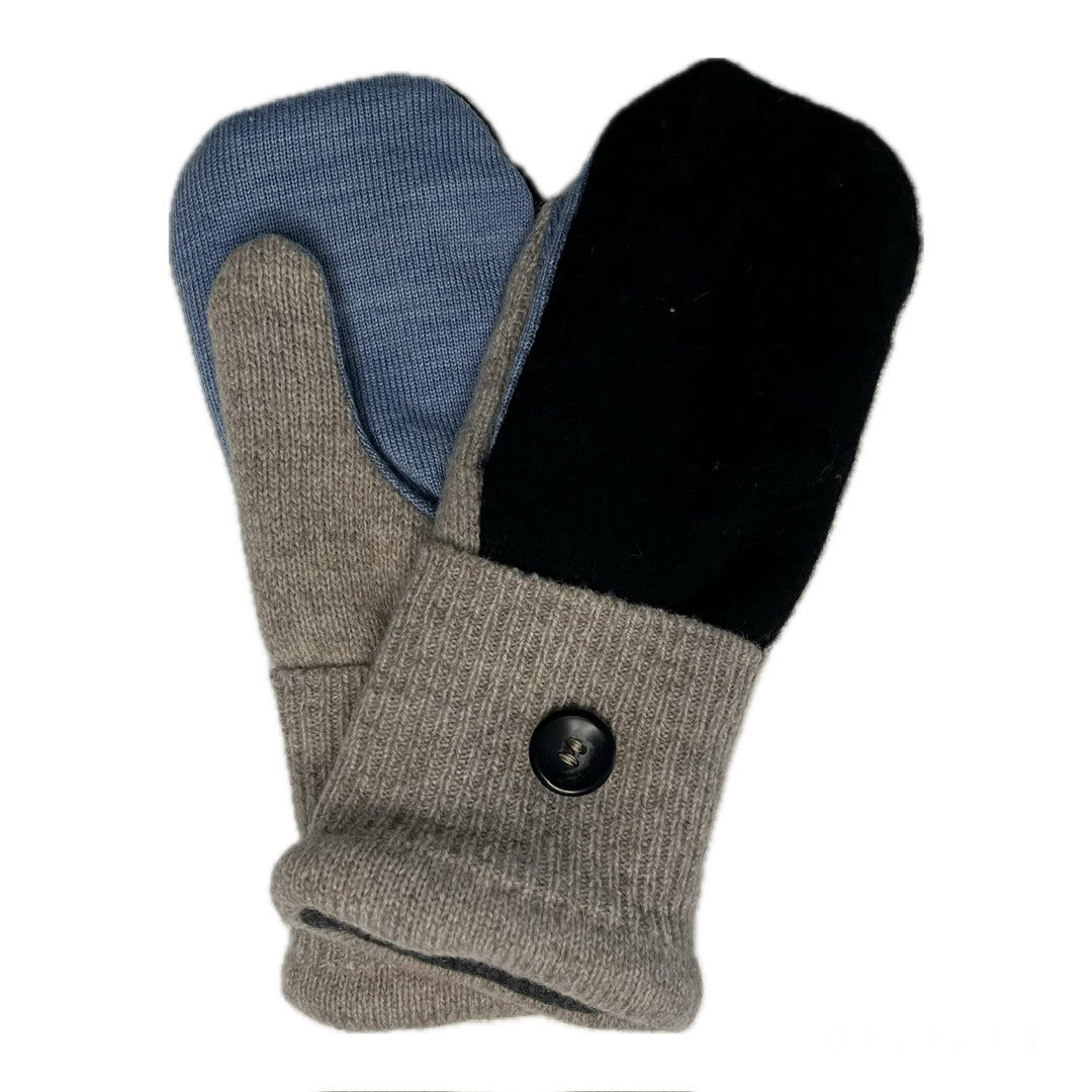 Womens Black and Blue Mittens
