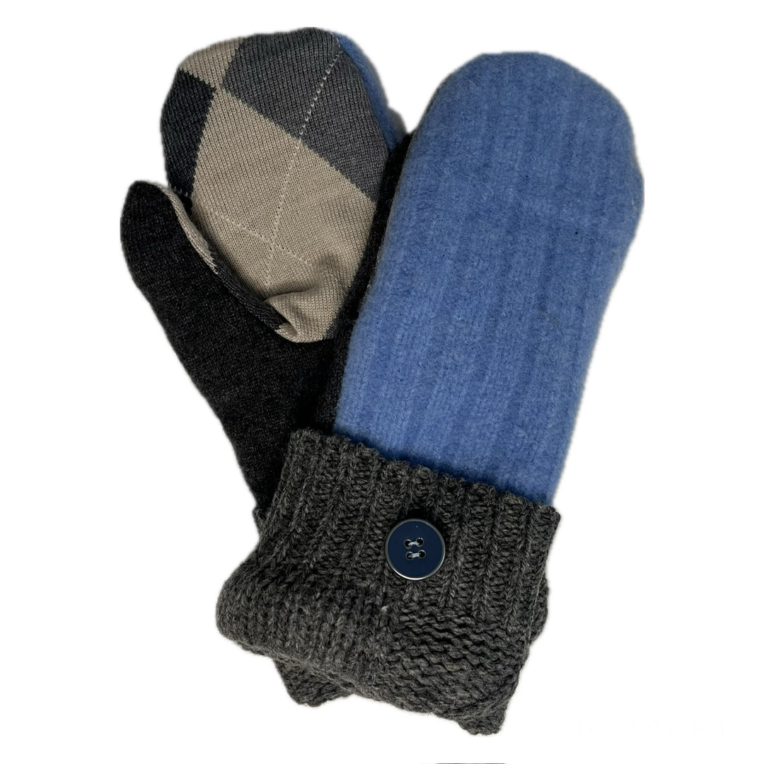 Womens Grey and Blue Mittens