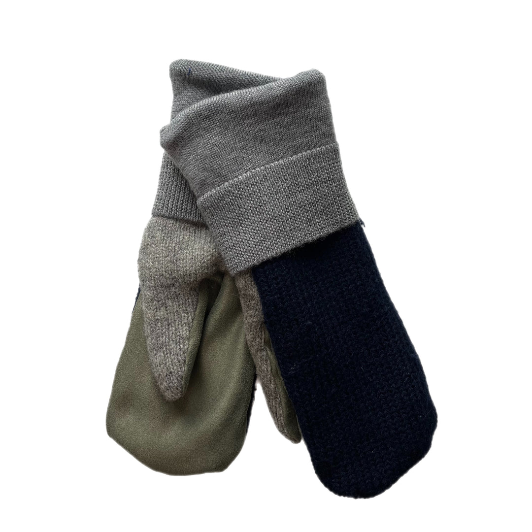 Navy Green and Grey Mens Driving Mittens