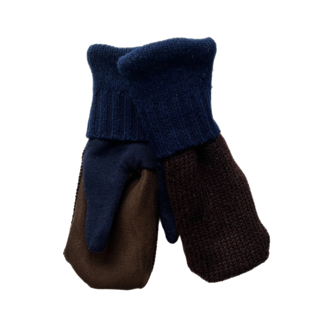 Navy Maroon and Brown Mens Driving Mittens