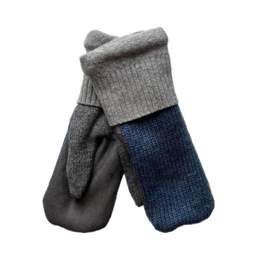 Grey and Blue Mens Driving Mittens
