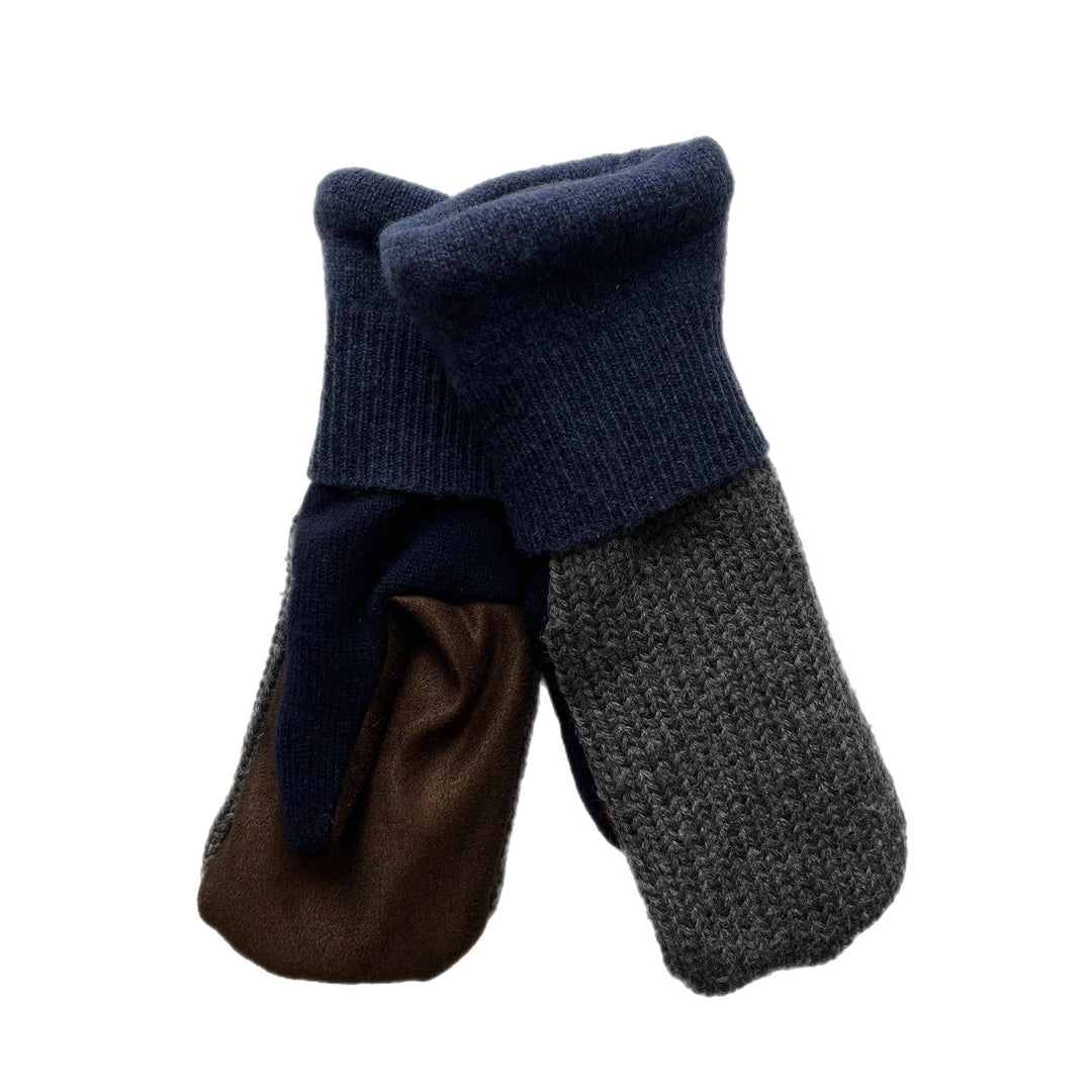 Grey Brown and Blue Mens Driving Mittens