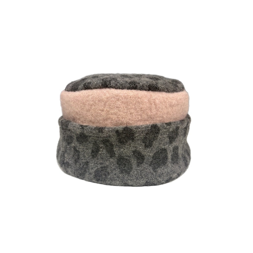 Kids Hat - Charcoal Animal Print with Pale Pink - 169