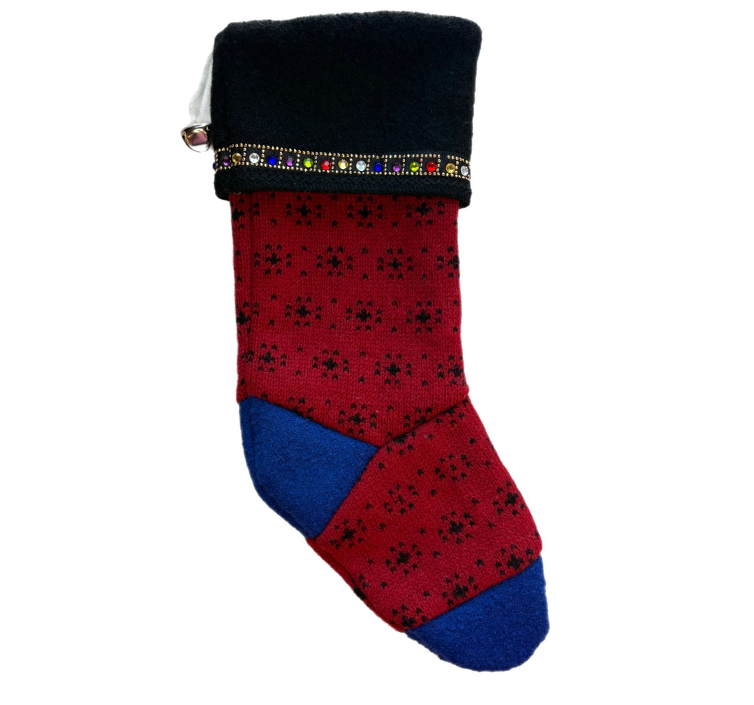 Christmas Stocking - Red, Blue & Black with Jewels - 081