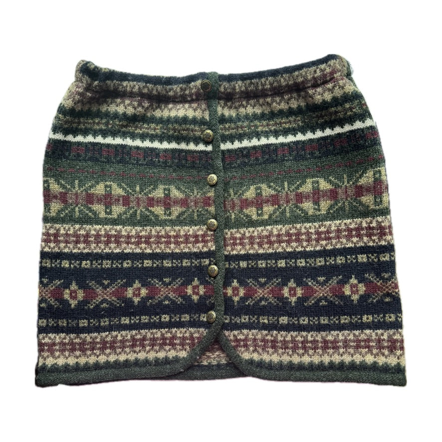 Medium Bun Warmer Skirt - Shades of Green & Rust Nordic with Buttons - 297