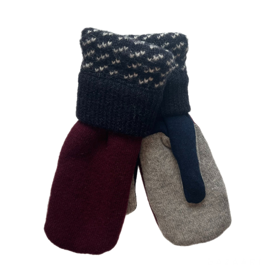 Maroon and Navy Blue Mens Mittens