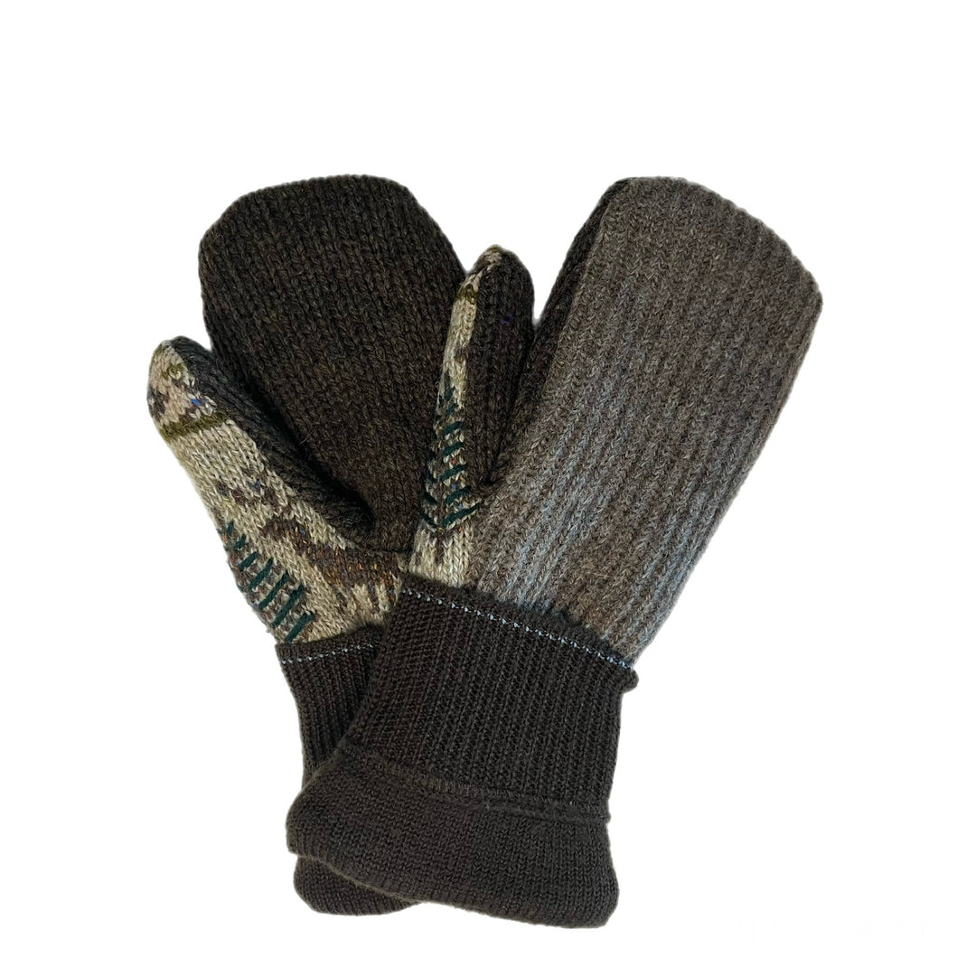 Mens Mittens Brown with Deer and Trees