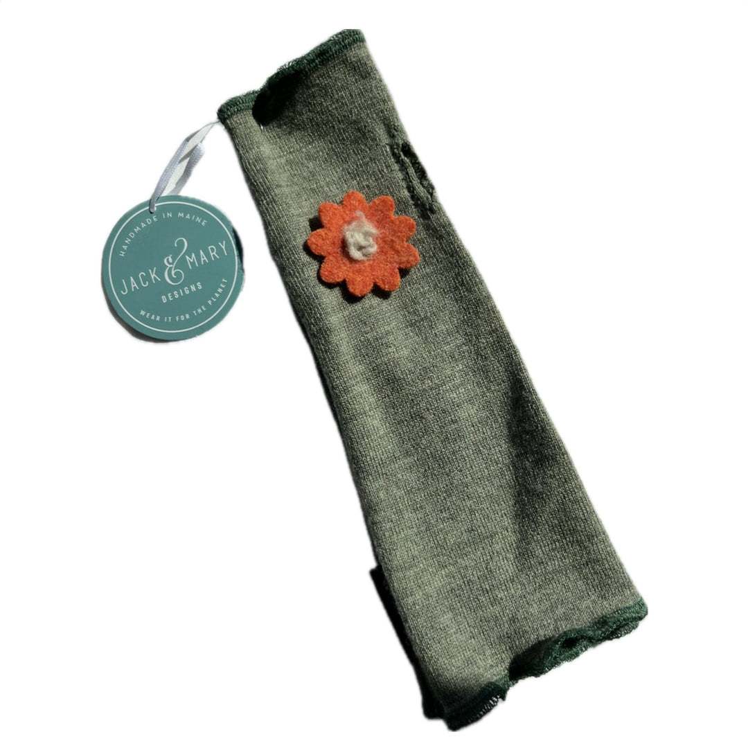  Fit & Flare Fingerless - Army Green with Orange Flower