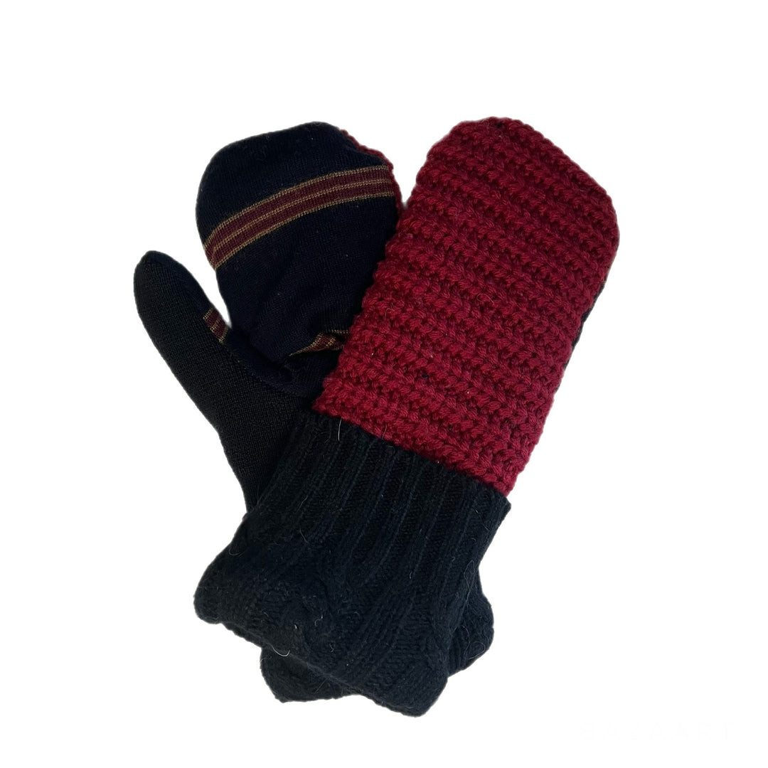 Mens Black and Red Mittens
