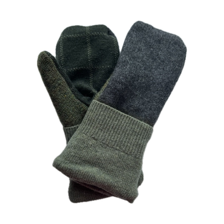 Men's Mittens - Shades of Green Plaid & Charcoal - 394