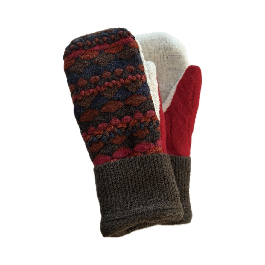 Women's Mittens - Red, Brown & Orange Nordic - 1644