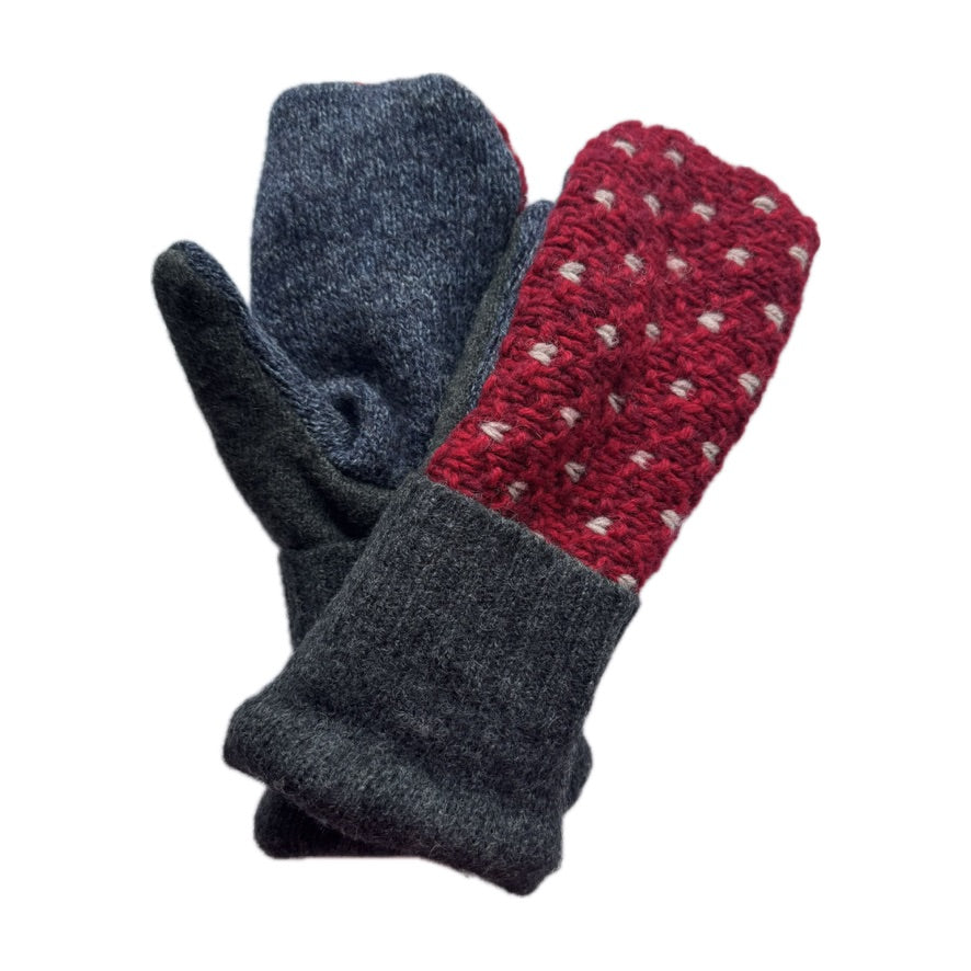 Men's Mittens - Denim with Red & Cream Nordic - 385