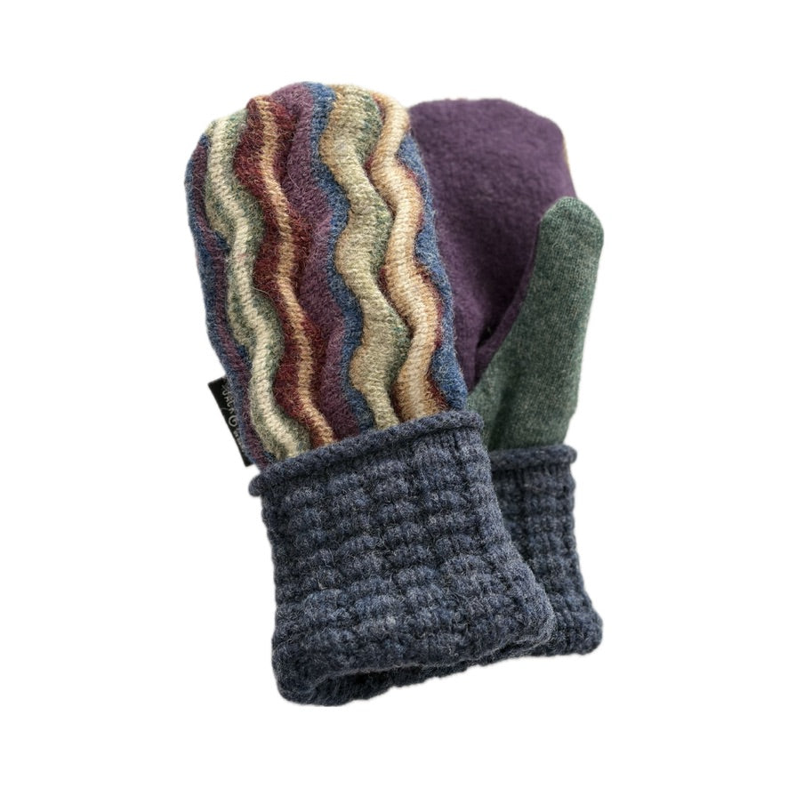 Women's Mittens - Multicolor Stripe with Purple & Green   - 1657