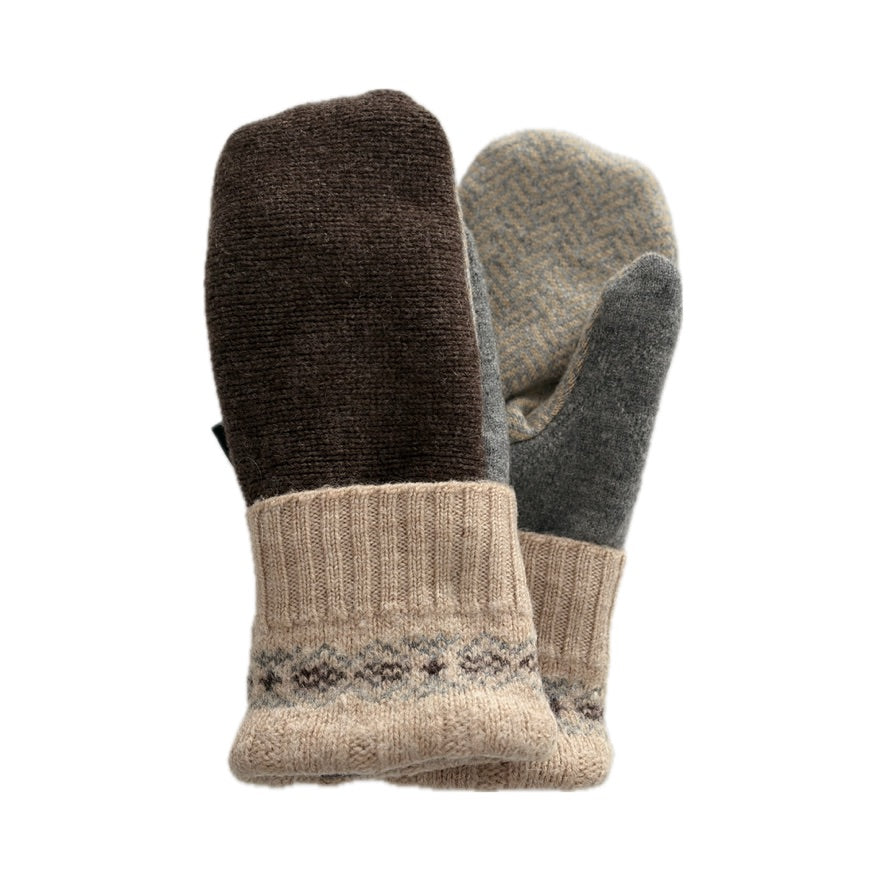 Women's Mittens - Brown with Beige & Grey Nordic  - 1672