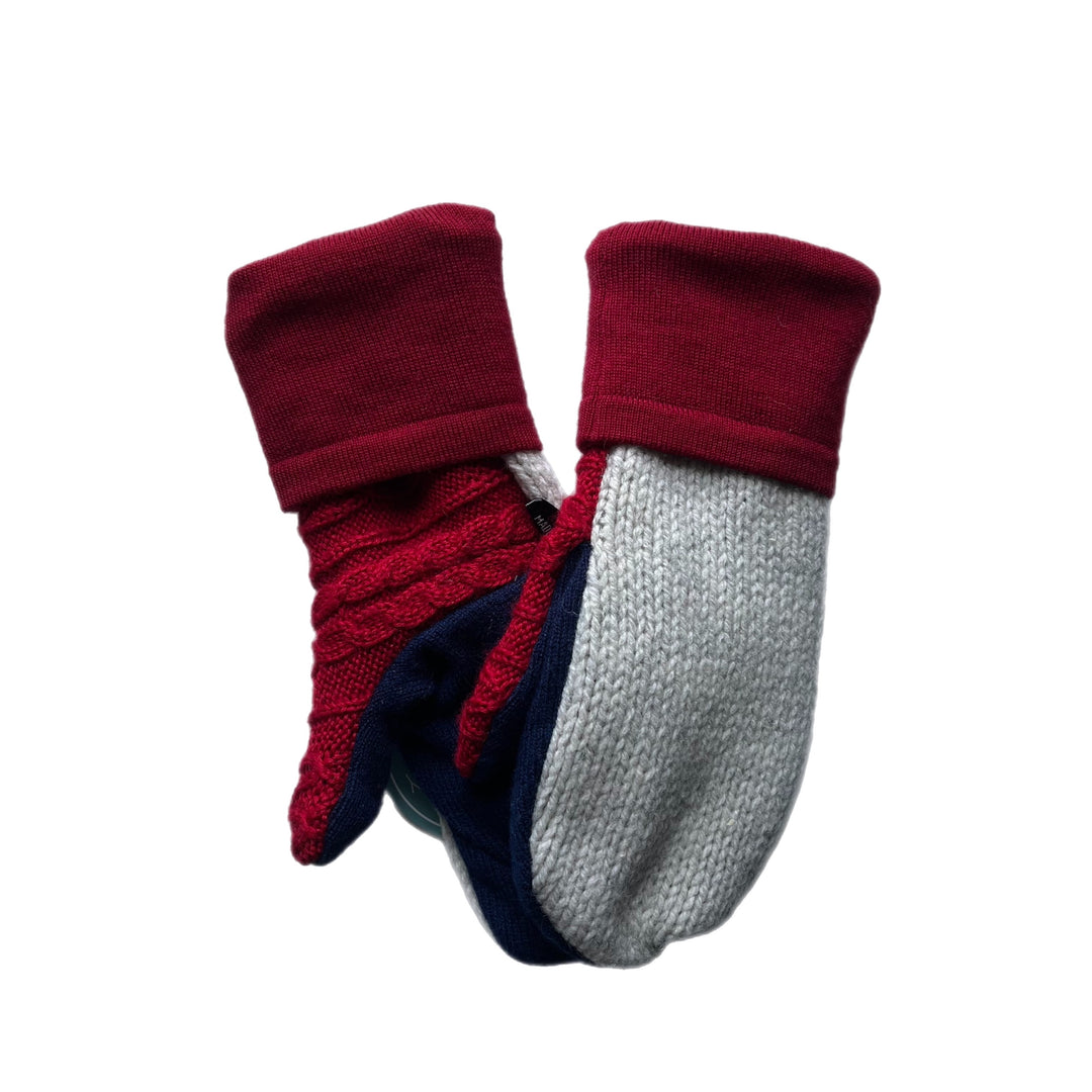 Grey, Navy, and Red Womens Mittens