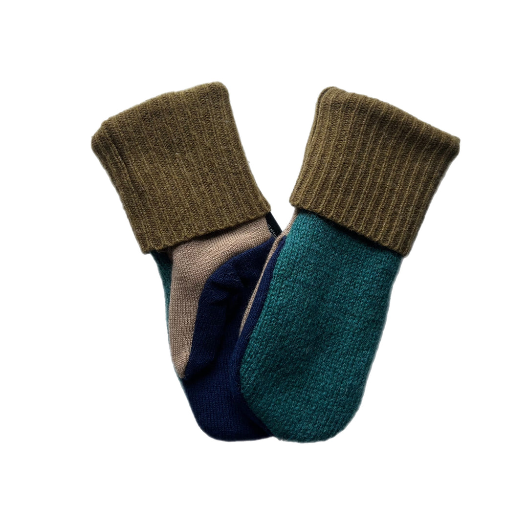 Navy and Green Womens Mittens