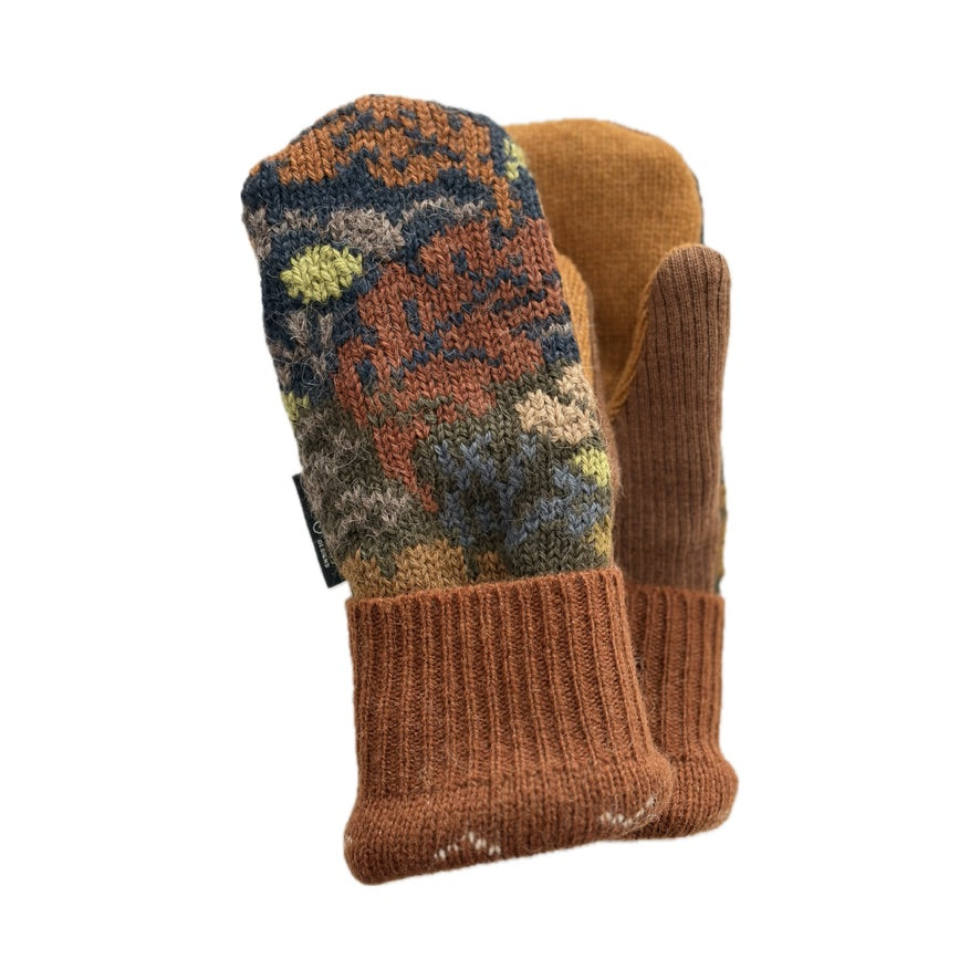 Women's Mittens - Multicolor Pattern with Burnt Orange  - 1679