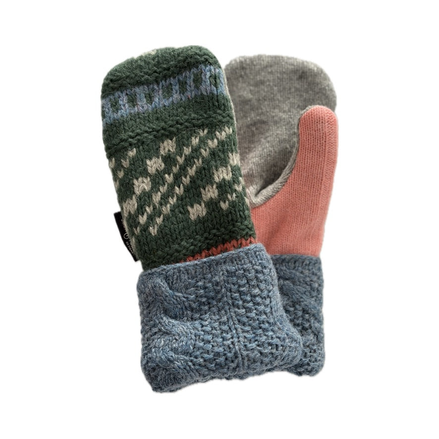 Women's Mittens - Forest Green, Blue & Cream Nordic   - 1656