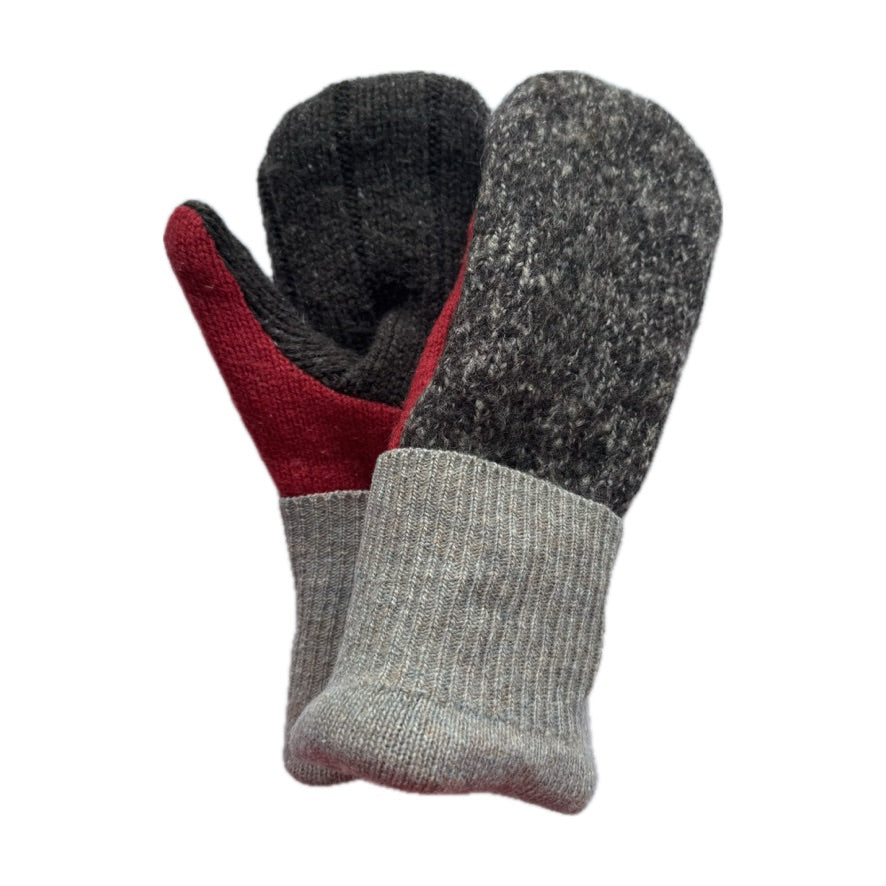Men's Mittens - Grey, Brown & Red  - 399