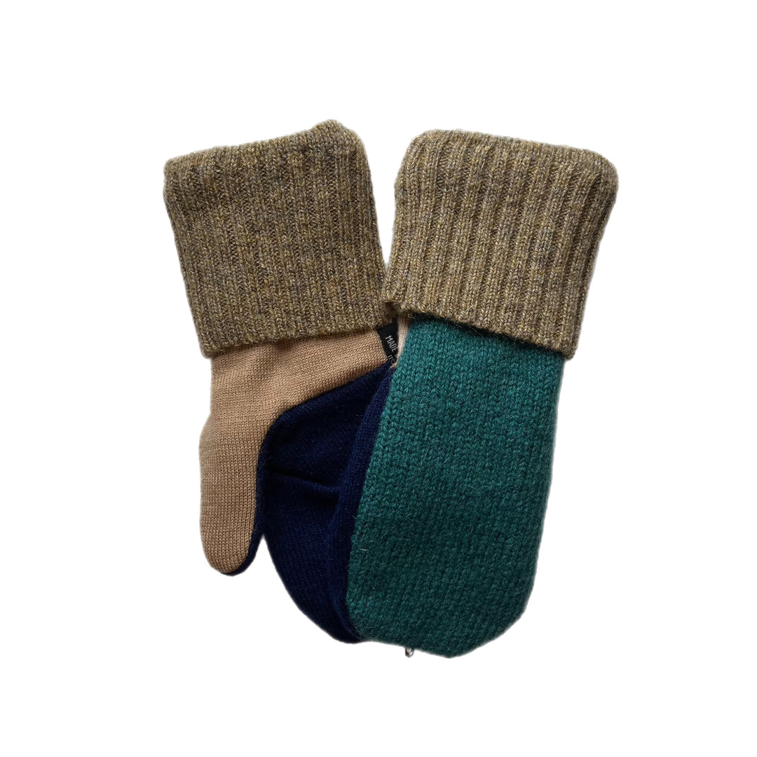 Green and Beige Womens Mittens