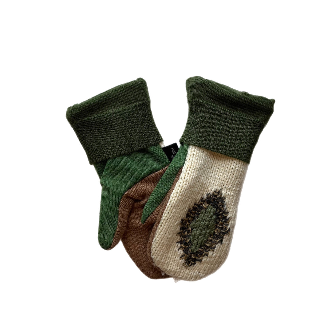Green and Beige Womens Small Mittens