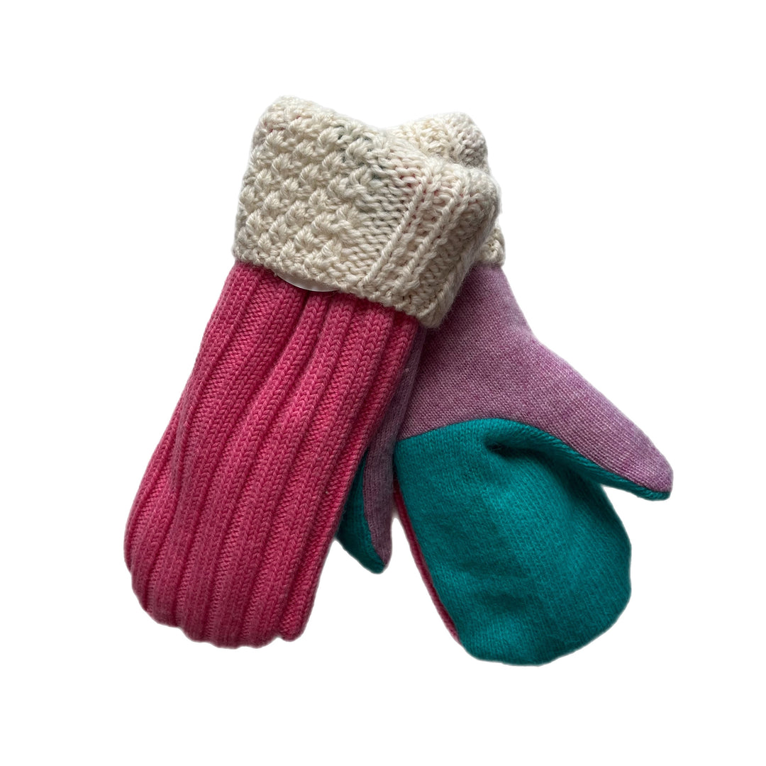 Pink & Turquoise Sherpa Lined Mittens