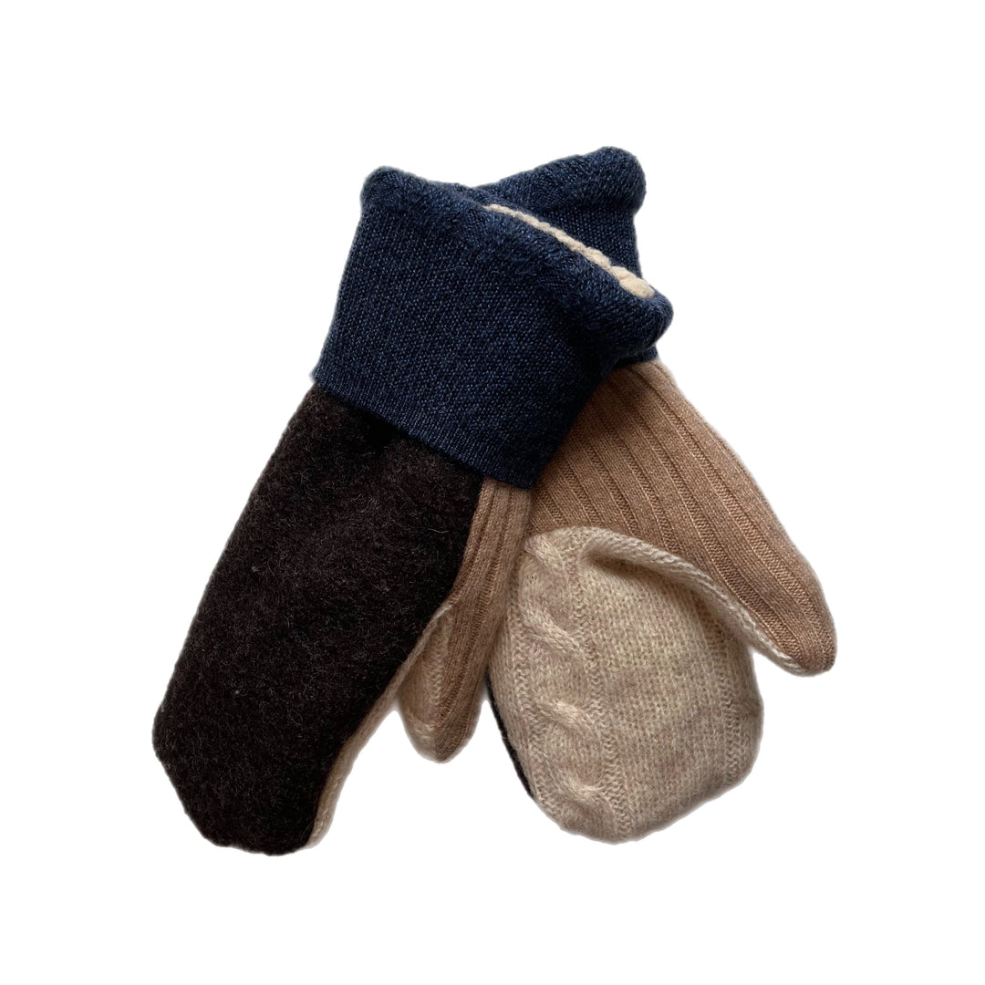 Brown and Blue Womens Sherpa Lined Mittens