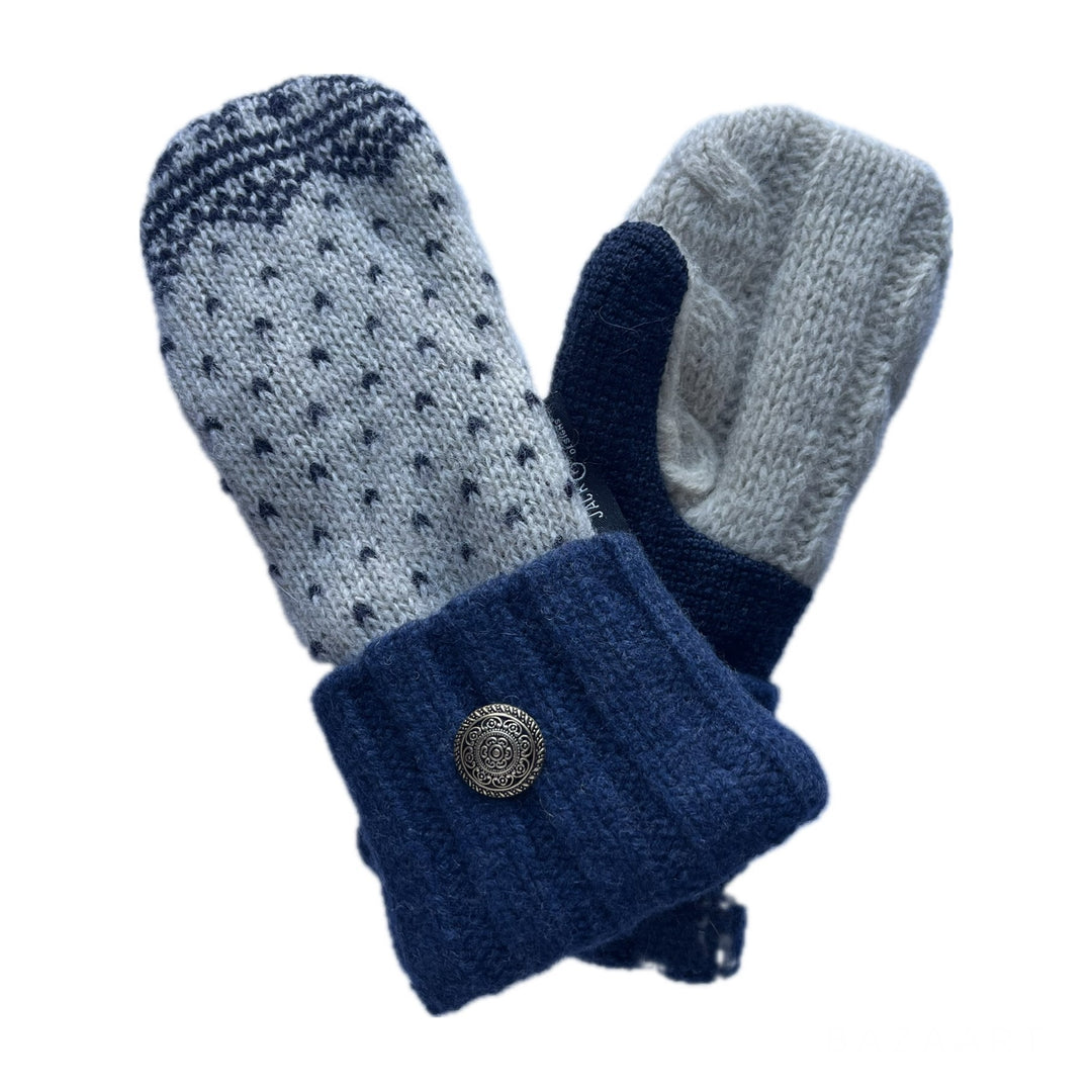 Womens Small Mittens Grey and Blue Nordic
