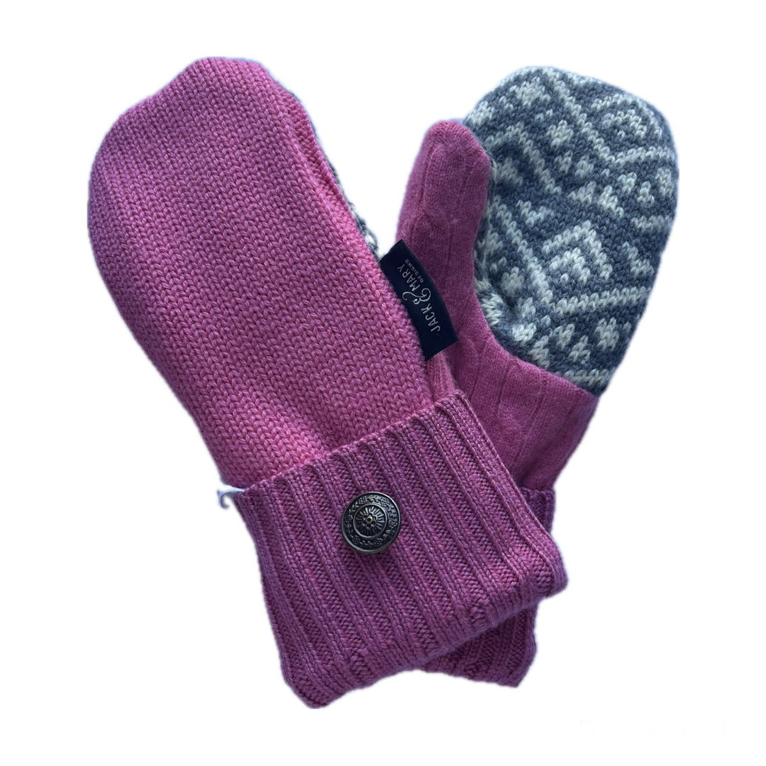 Womens Small Mittens Grey and Fucshia