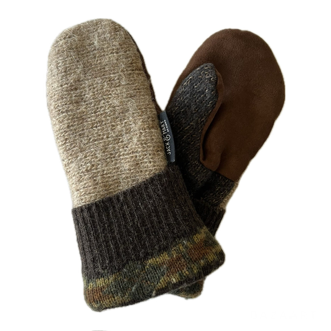 Womens Small Driving Mittens Camel with Chocolate