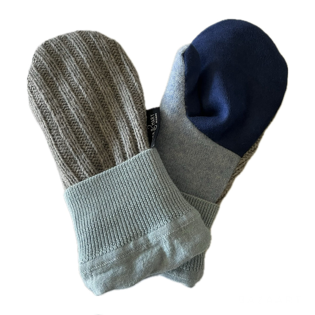 Womens Small Driving Mittens Grey with Blue