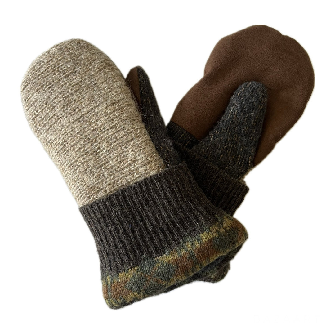 Womens Small Driving Mittens Tan with Chocolate