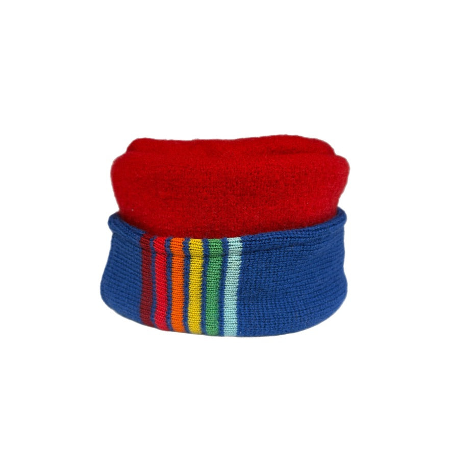 Kids Hat - Cherry Red & Blue with Rainbow Stripes - 167
