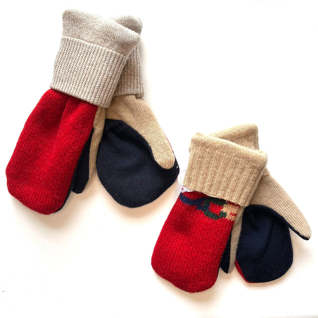 Red, Beige & Blue Mittens